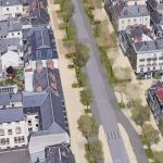 La maquette du projet de requali�cation de l’avenue de Grammont, avec la circulation centrale maintenue et les côtés dédiés aux circulations douces et sans stationnement. (Documents Ville de Tours)