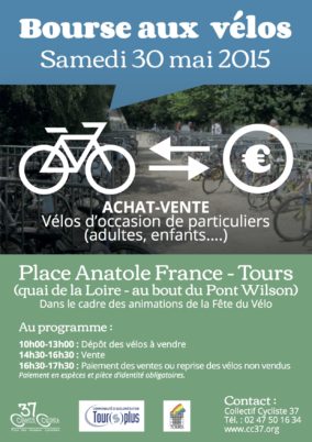 Bourse aux vélos d’occasion : samedi 30 mai 2015, place Anatole France (Tours centre)