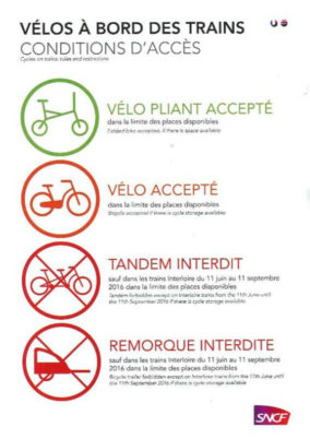 Conditions d’accès des vélos à bord de trains (informations SNCF)