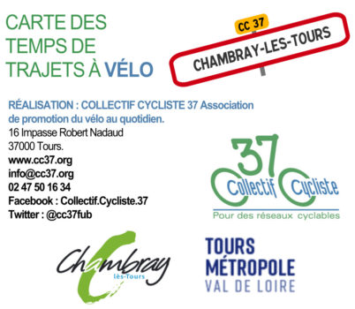 Carte des temps de trajets à vélo à Chambray-lès-Tours