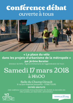 Samedi 17 mars 2018 : conférence-débat de Jérôme Baratier, « Quelle(s) place(s) pour le vélo dans les projets d’urbanisme de la métropole ? »