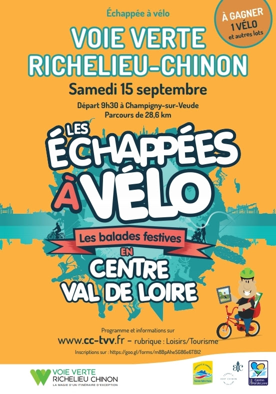 Affiche officielle de l'échappée à vélo "Voie verte Richelieu-Chinon" du samedi 15 septembre 2018. @ Azay-Chinon Val de Loire Tourisme