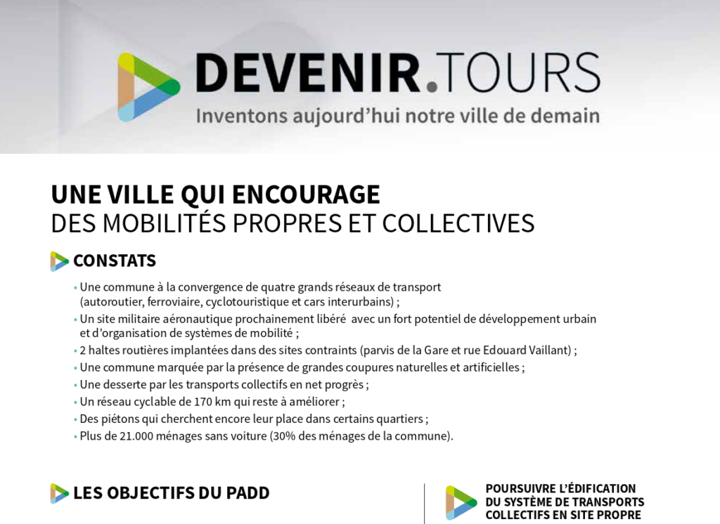 Fiche "Une ville qui encourage des mobilités propres et collectives". @Ville de Tours. 