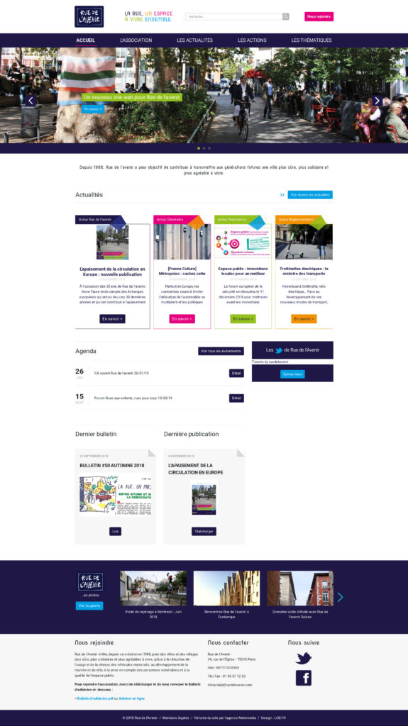 Page d'accueil du nouveau site web de l'association Rue de l'Avenir.