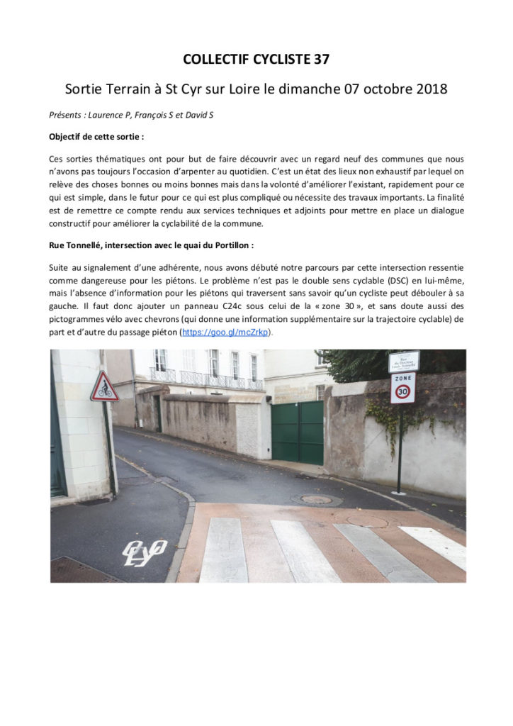 Converture du document du Collectif Cycliste 37 "Sortie Terrain à Saint-Cyr-sur-Loire le dimanche 07 octobre 2018", 30 p. @CC37