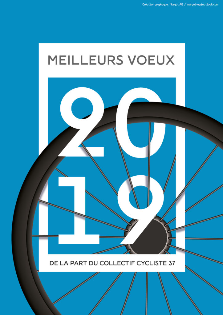 Carte de vœux 2019 du Collectif Cycliste 37 @CC37. Carte réalisée par Margot Audureau-Guillo