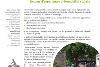 Fiche vélo du CEREMA : "Encourager la pratique du vélo de la maternelle jusqu'au lycée", décembre 2018, 16 p.