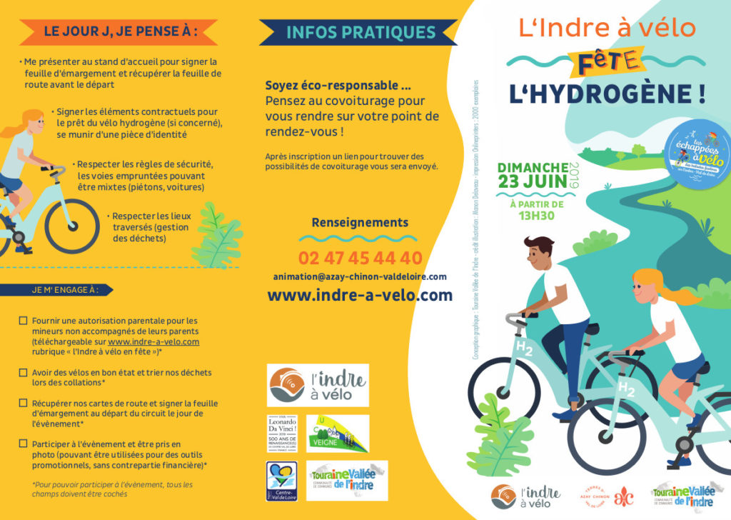 Dépliant de l'Indre à vélo fête l'hydrogène, dimanche 23 juin 2019.