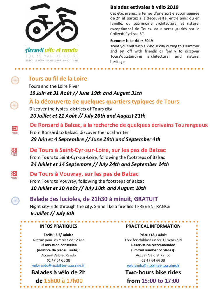 Flyer des balades estivales 2019. @Syndicat des Mobilités de Touraine.