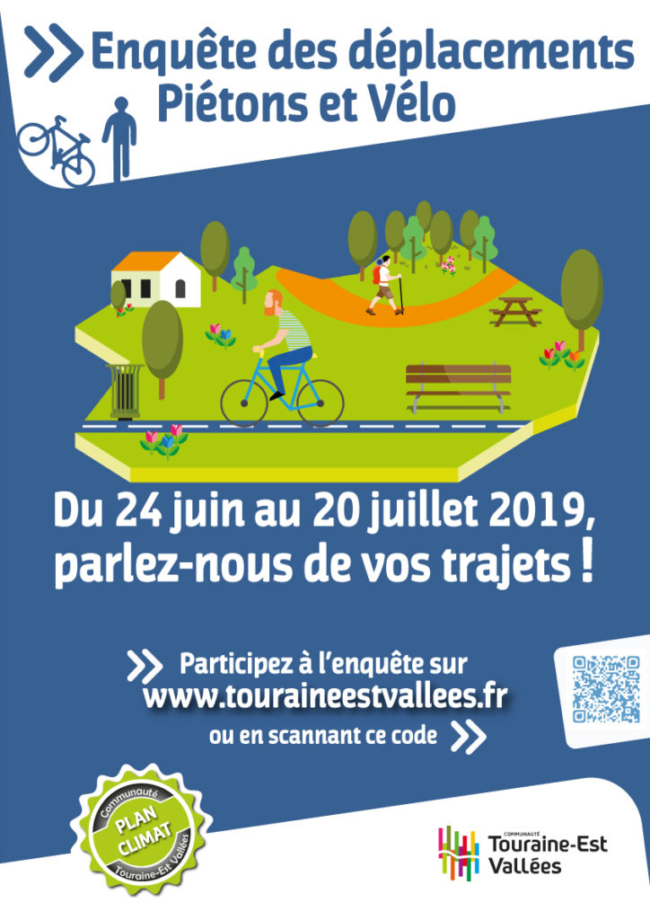 Affiche de l'enquête des déplacements piétons et vélo de la Communauté de communes Touraine Est-Vallées