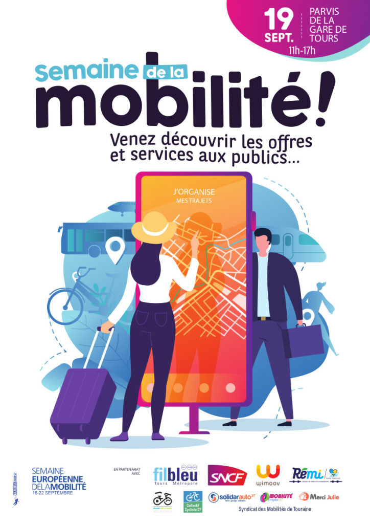 Dans le cadre de la semaine européenne de la mobilité, la plateforme de mobilité Wimoov d’Indre-et-Loire organise la Journée de la Mobilité sur le parvis de la gare de Tours le 19 septembre 2019.@Wimoov