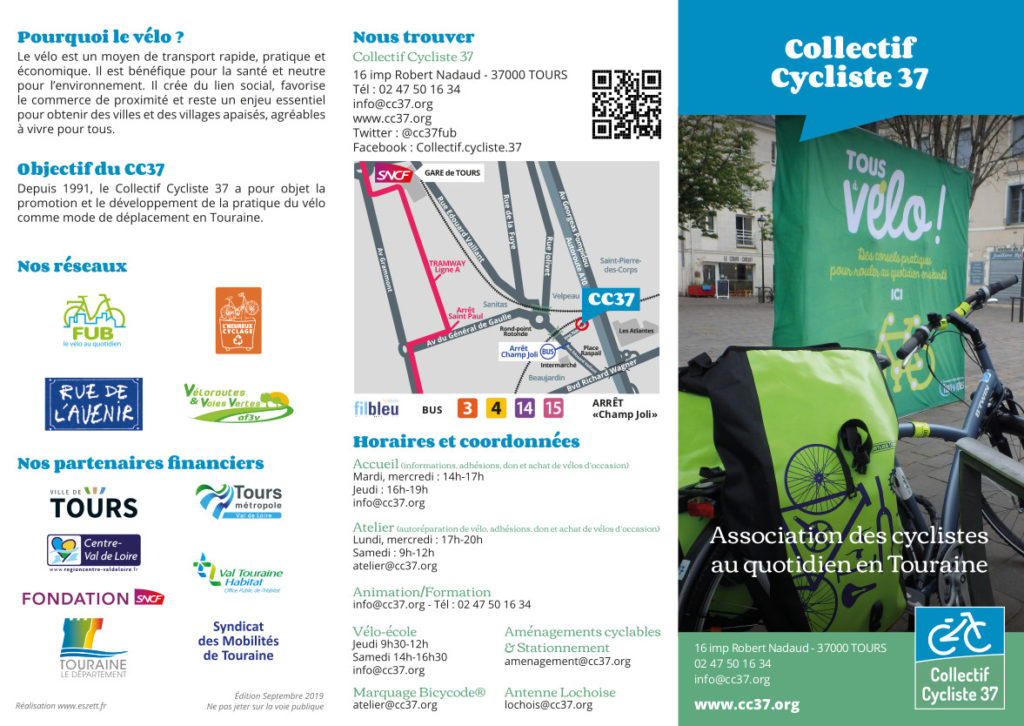 Dépliant de présentation du Collectif Cycliste 37.@CC37, septembre 2019 - une réalisation Eszett Studio.