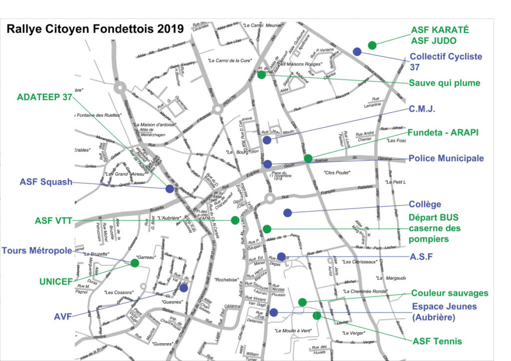 Implantation des différents stands lors de l’édition 2019 du Rallye citoyen fondettois. @Ville de Fondettes