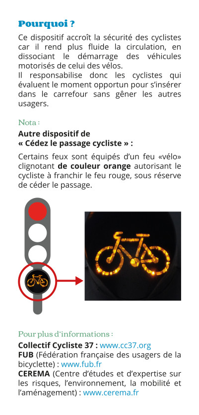 Flyer "Le cédez-le-passage cycliste au feu rouge". @CC37, 2020.