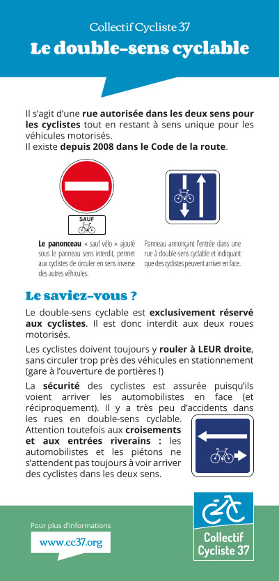 Flyer "Le double-sens cyclable". @CC37, 2020.