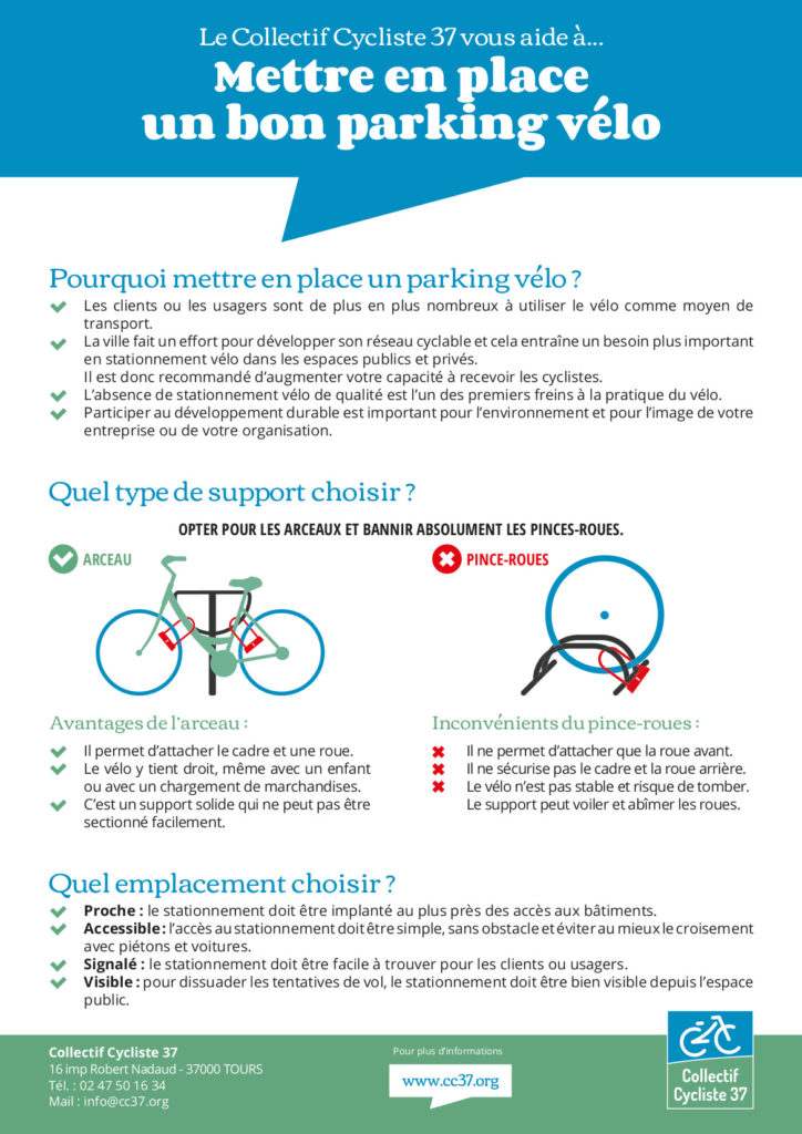 Document "Mettre en place un bon parking vélo". @CC37, 2020.