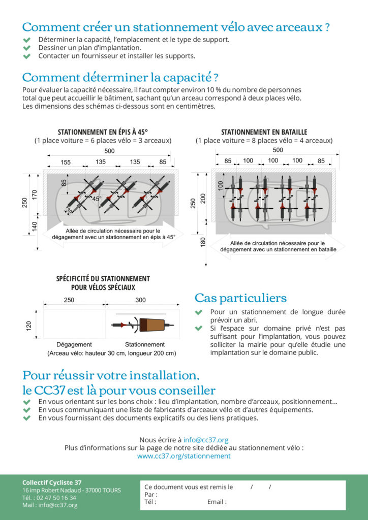 Document "Mettre en place un bon parking vélo". @CC37, 2020.