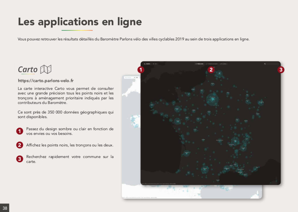 Les applications en ligne en lien avec le Baromètre des villes cyclables 2019. @FUB, dossier de presse, 6 février 2020.