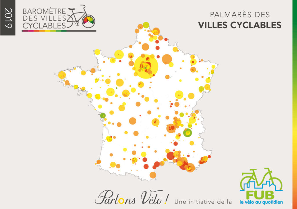 Palmarès des villes cyclables issu du Baromètre des villes cyclables 2019. @FUB, dossier de presse, 6 février 2020.