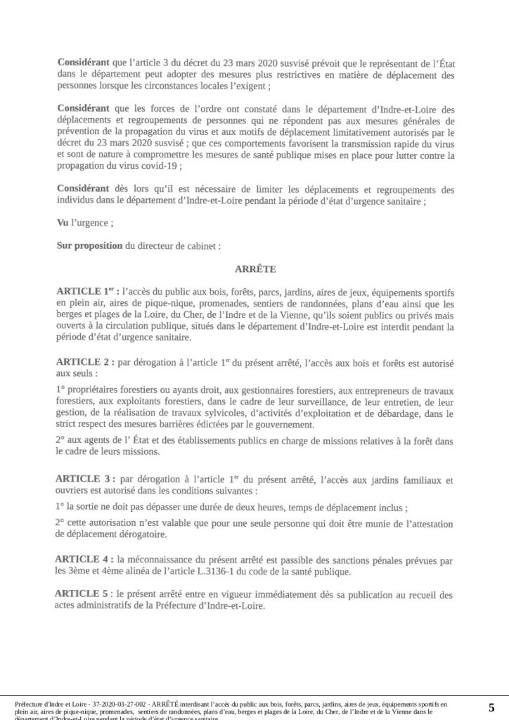 Préfecture d'Indre-et-Loire : arrêté 37-2020-03-27-002 du 27 mars 2020
