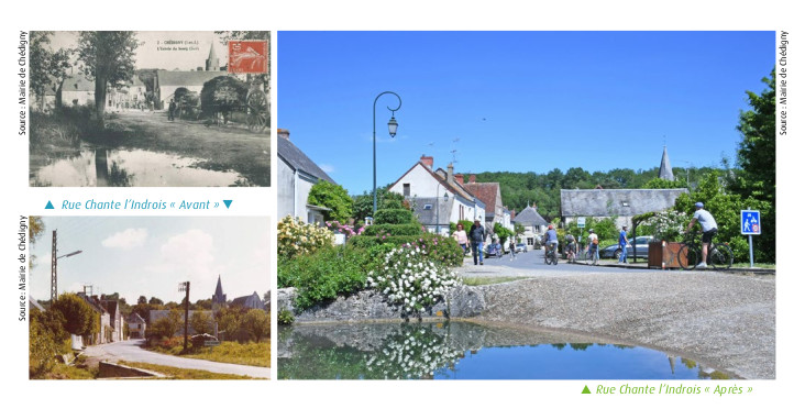 Le village de Chédigny, Indre-et-Loire : quelques photos Avant/Après qui permettent de visualiser les transformations. Source : Mairie de Chédigny.