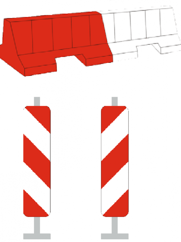 Des balises d’alignement ou des séparateurs modulaires de voie ou l'utilisation de matériel réglementaire de signalisation de chantier pour création des aménagements provisoires. Source : CEREMA.