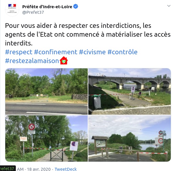 Tweet de la Préfecture d'Indre-et-Loire daté du 18 avril 2020.