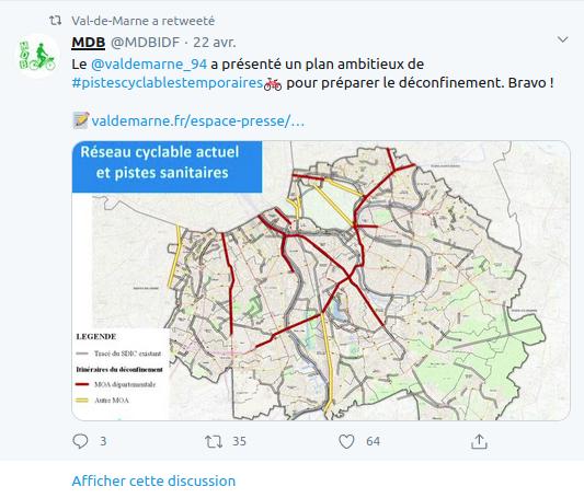 Le plan de pistes cyclables temporaires du Conseil départemental du Val de Marne pour le déconfinement.