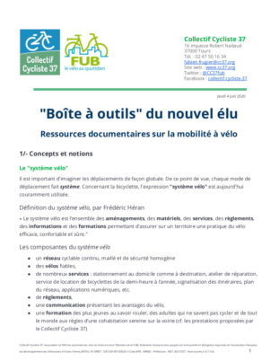 « Boîte à outils du nouvel élu » : ressources documentaires sur la mobilité à vélo