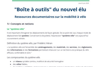 Boîte à outils vélo du nouvel élu. Ressources documentaires sur la mobilité à vélo. @Collectif Cycliste 37, juin 2020