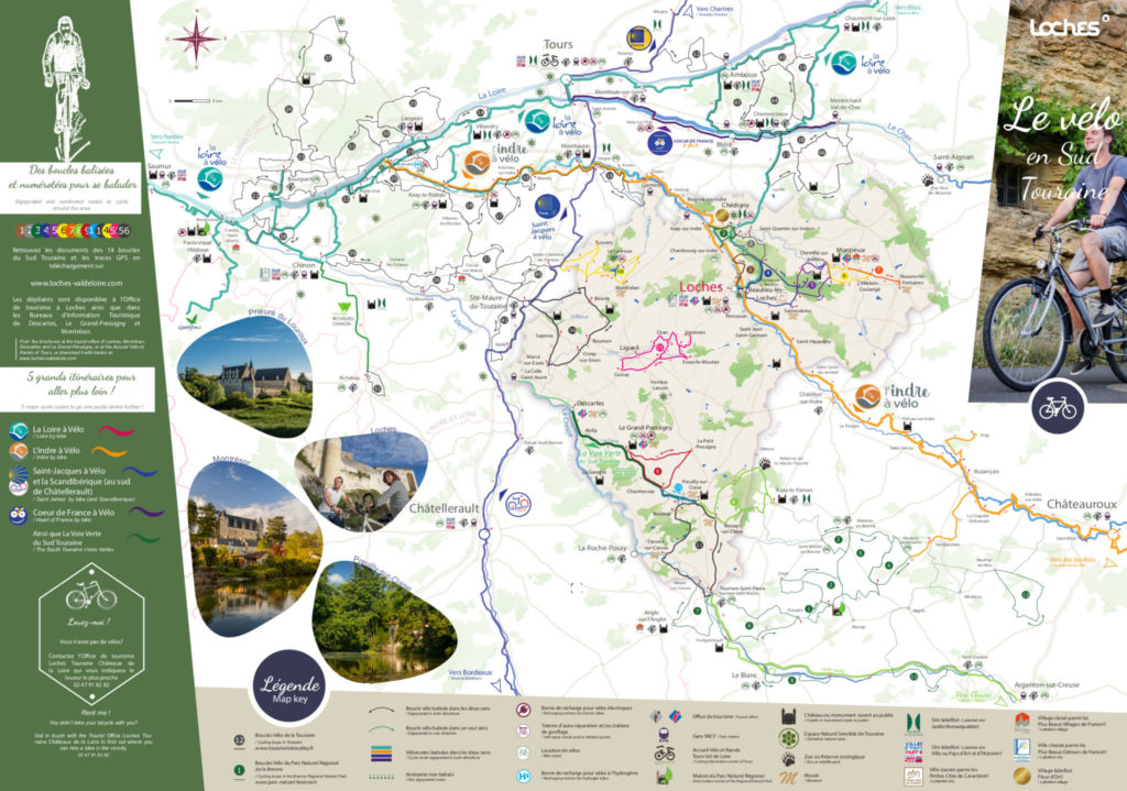 Carte vélo du Sud Touraine, dépliant "Loches, l'art de flâner". @CC Loches Sud Touraine, 2020.