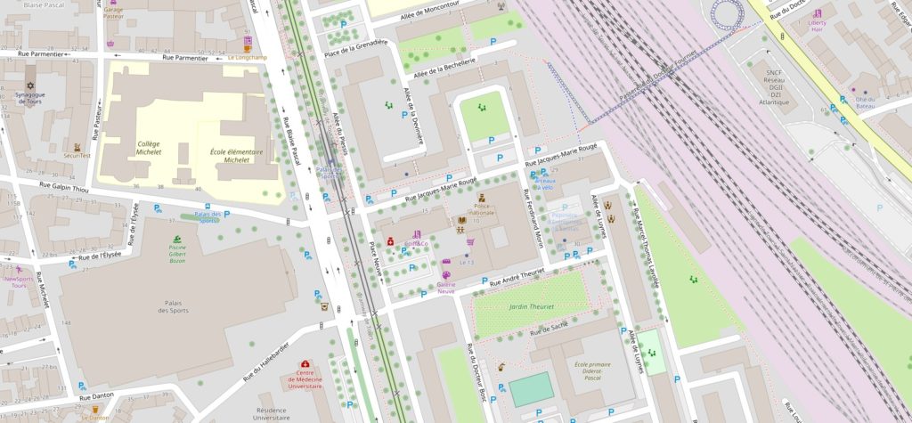 Plan du quartier du Sanitas. Le Centre de vie du Sanitas se trouve place Neuve, face au Palais des Sports.