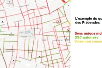 Pourcentage de voies en double-sens cyclable dans le quartier des Prébendes, Tours centre. Source : Observatoire des doubles-sens cyclables (version Octobre 2020) créé par le Collectif Cycliste 37.