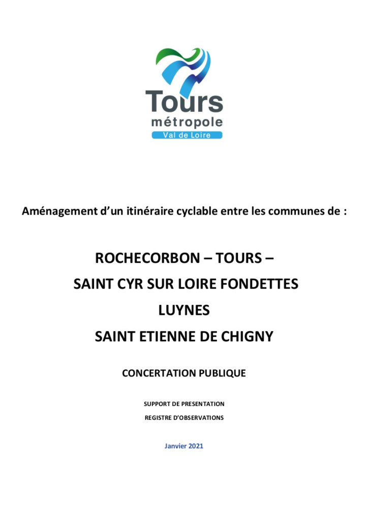 Couverture du dossier de concertation publique relatif à l'itinéraire n°9 du schéma directeur vélo de Tours Métropole Val de Loire.