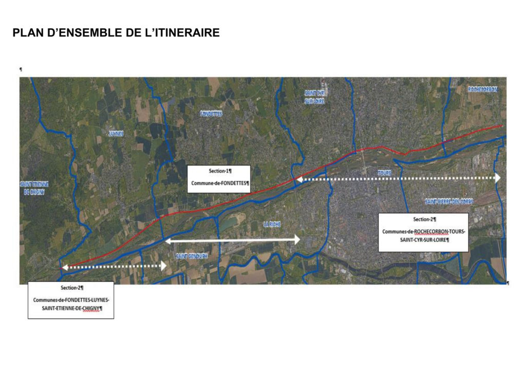 Plan d'ensemble de l'itinéraire n°9 du schéma directeur vélo de Tours Métropole Val de Loire.