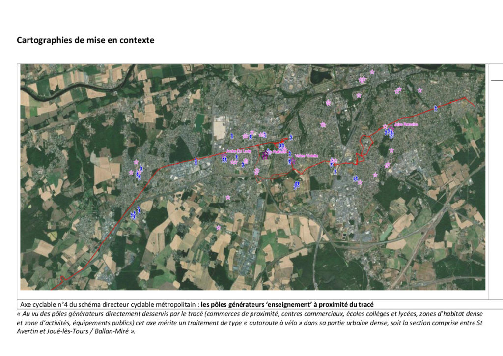 Axe cyclable n° 4 du schéma directeur cyclable métropolitain : Saint-Avertin, Chambray-lès-Tours, Joué-lès-Tours, Ballan-Miré, Druyes. @Tours Métropole Val de Loire, 2021.