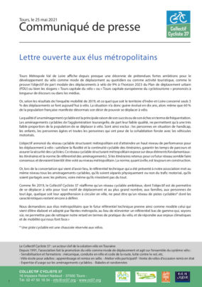 Lettre ouverte aux élus métropolitains : « Pour un réseau ambitieux de pistes cyclables à l’horizon 2026 »