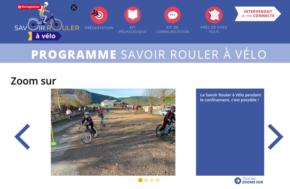 Page d'accueil du site "Savoir rouler à vélo", Ministère des Sports, 2021.