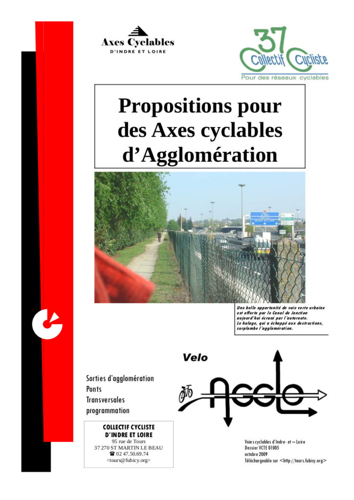 Dossier "Propositions pour des axes cyclables d’agglomération", Collectif Cycliste 37, octobre 2009.