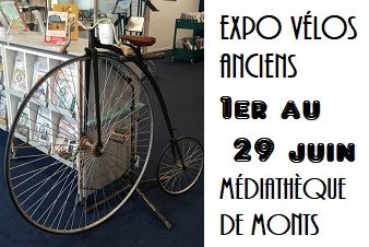 Exposition de vélos anciens à la médiathèque de Monts