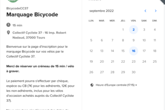 Copie de l'écran d'accueil de la page d'inscription pour le marquage Bicycode.