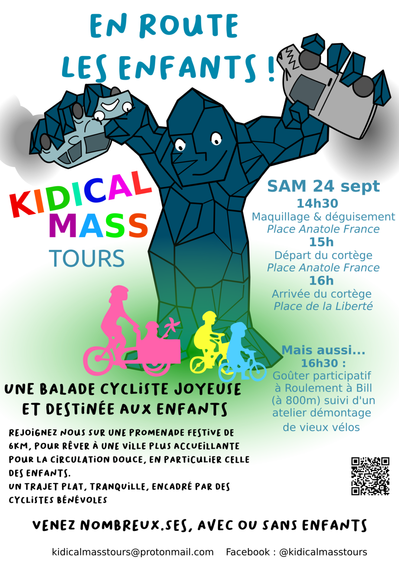 Affiche de la Kidical Mass du samedi 24 septembre 2022 à Tours.