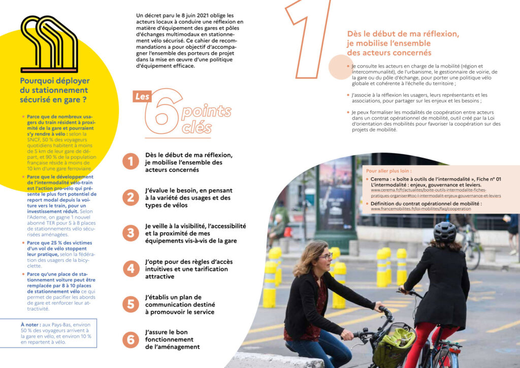 Guide pour le déploiement du stationnement vélo en gare : "Le stationnement vélo en 6 points clés", Ministère chargé des Transports, 2021.