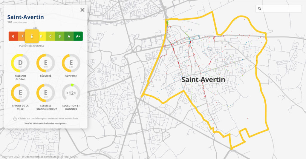 En 2021, pour la deuxième fois, la ville de Saint-Avertin est représentée dans le palmarès du Baromètre des villes cyclables de la FUB.