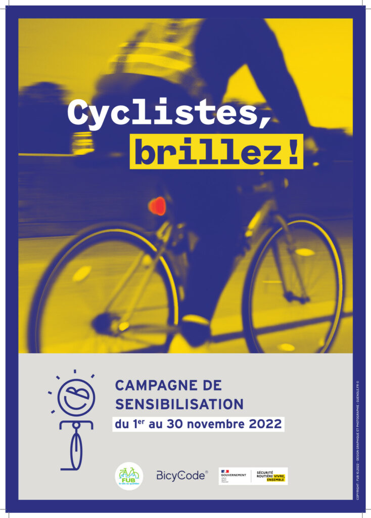 Affiche officielle de la campagne FUB 2022 "Cyclistes, brillez !"