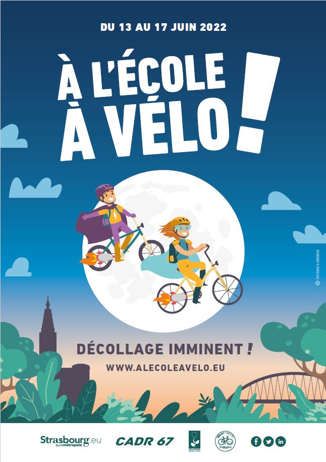 Affiche du challenge à l'école à vélo 2022 des écoles élémentaires et des collèges de l'Eurométropole de Strasbourg