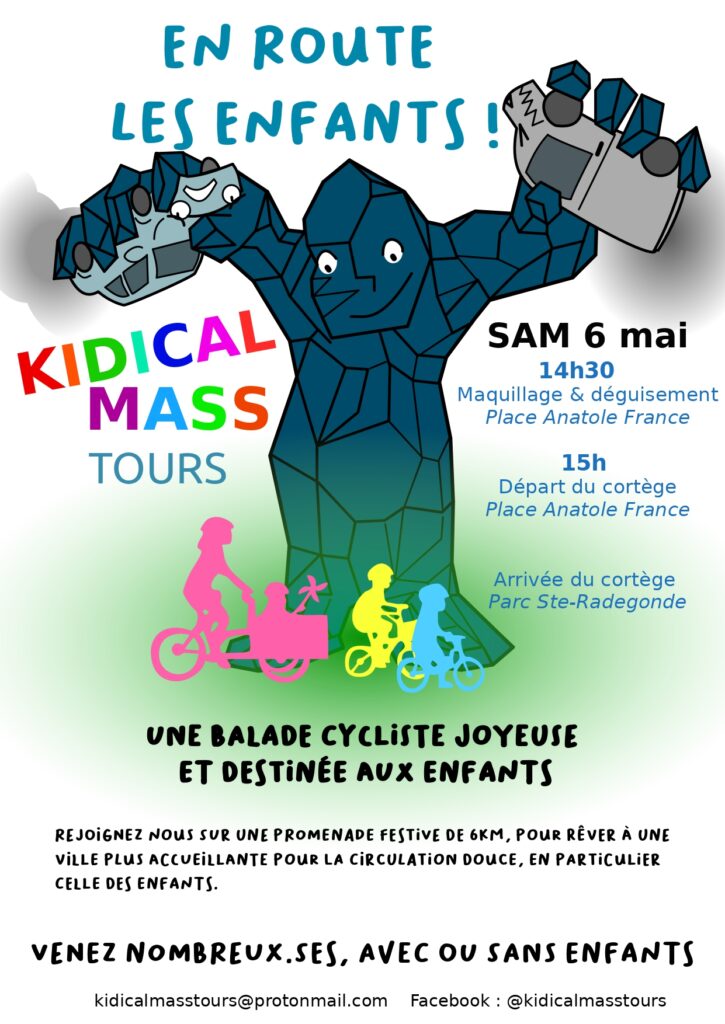 Affiche de la Kidical Mass du samedi 6 mai 2023 à Tours.