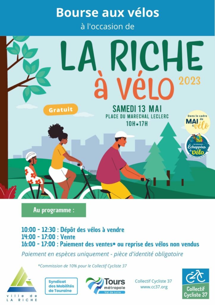 Affiche de la bourse aux vélos du samedi 13 mai 2023 à La Riche.