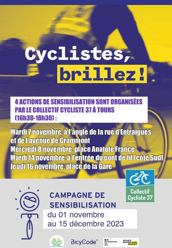Flyer de la campagne "Cyclistes, brillez !" 2023 du CC37. @FUB