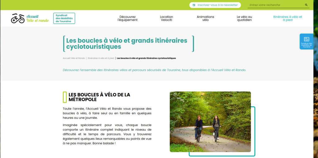 Retrouver les boucles à vélo de la métropole de Tours et les grands itinéraires cyclotouristiques sur le site de l'Accueil vélo et rando.